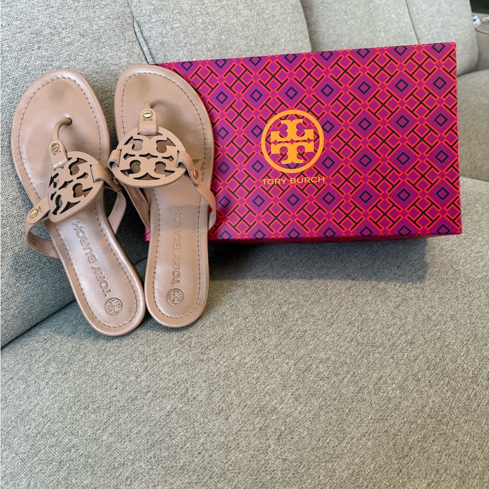 Tory Burch Miller Calf Leather ( light tan) Sandal